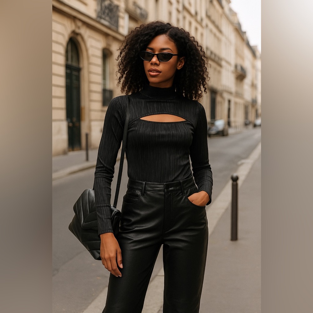 Leith pleated Cutout Front Mock Neck blouse Sep  sale